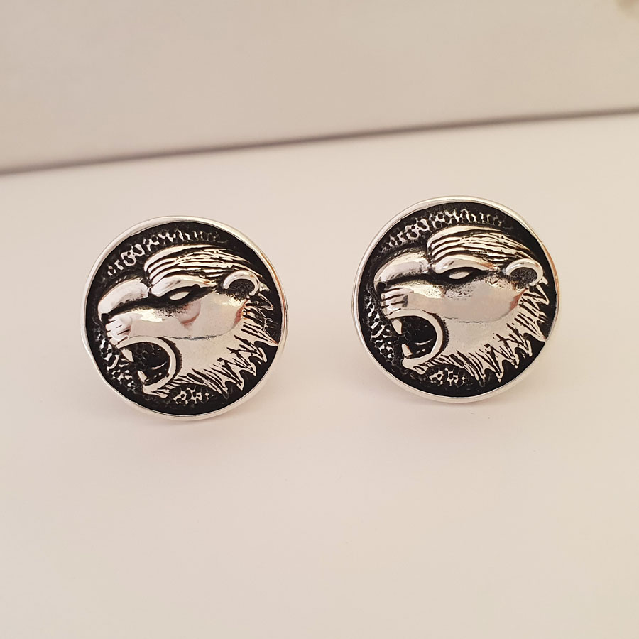 Panther Silver Cufflinks with Round Case - Thumbnail