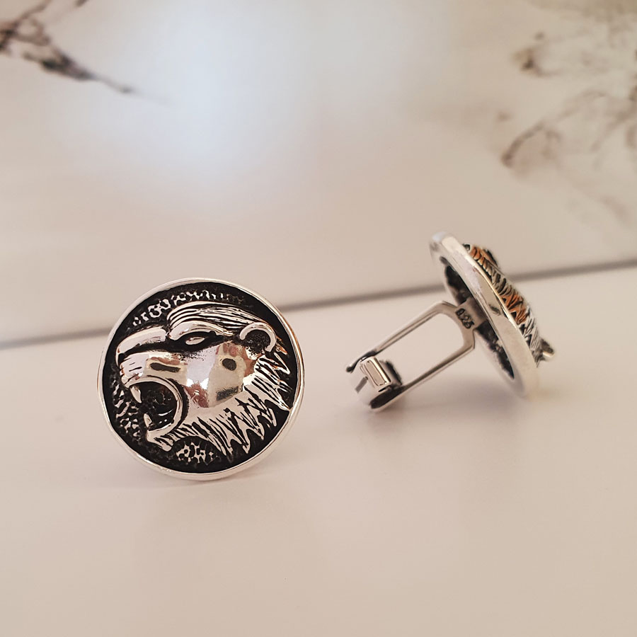 Panther Silver Cufflinks with Round Case