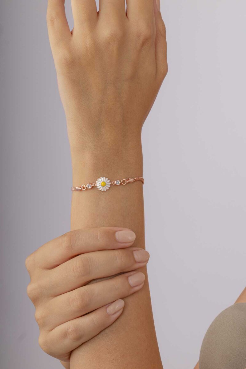 Papatya Motifli Gümüş Bileklik - 2