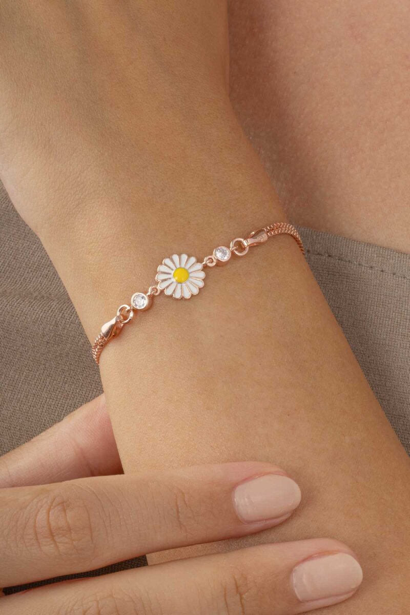 Papatya Motifli Gümüş Bileklik - 1