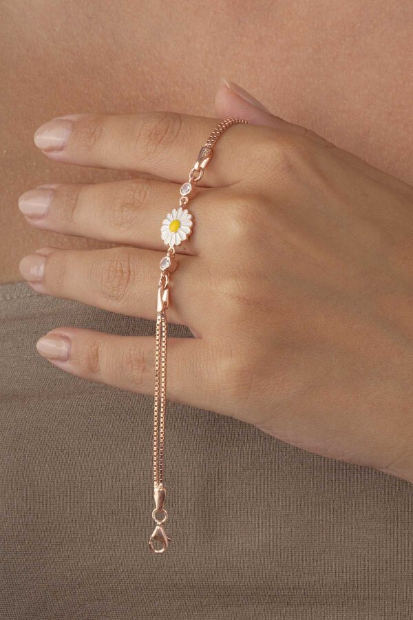 Papatya Motifli Gümüş Bileklik - Gümüş Pazarım