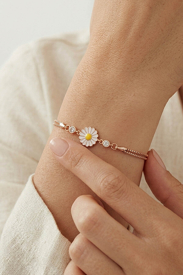 Papatya Motifli Gümüş Bileklik - Gümüş Pazarım (1)