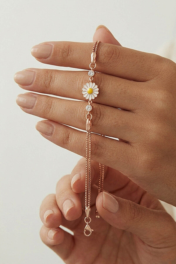 Papatya Motifli Gümüş Bileklik - Gümüş Pazarım