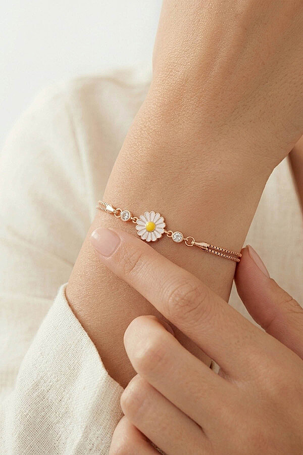 Papatya Motifli Gümüş Bileklik - 3