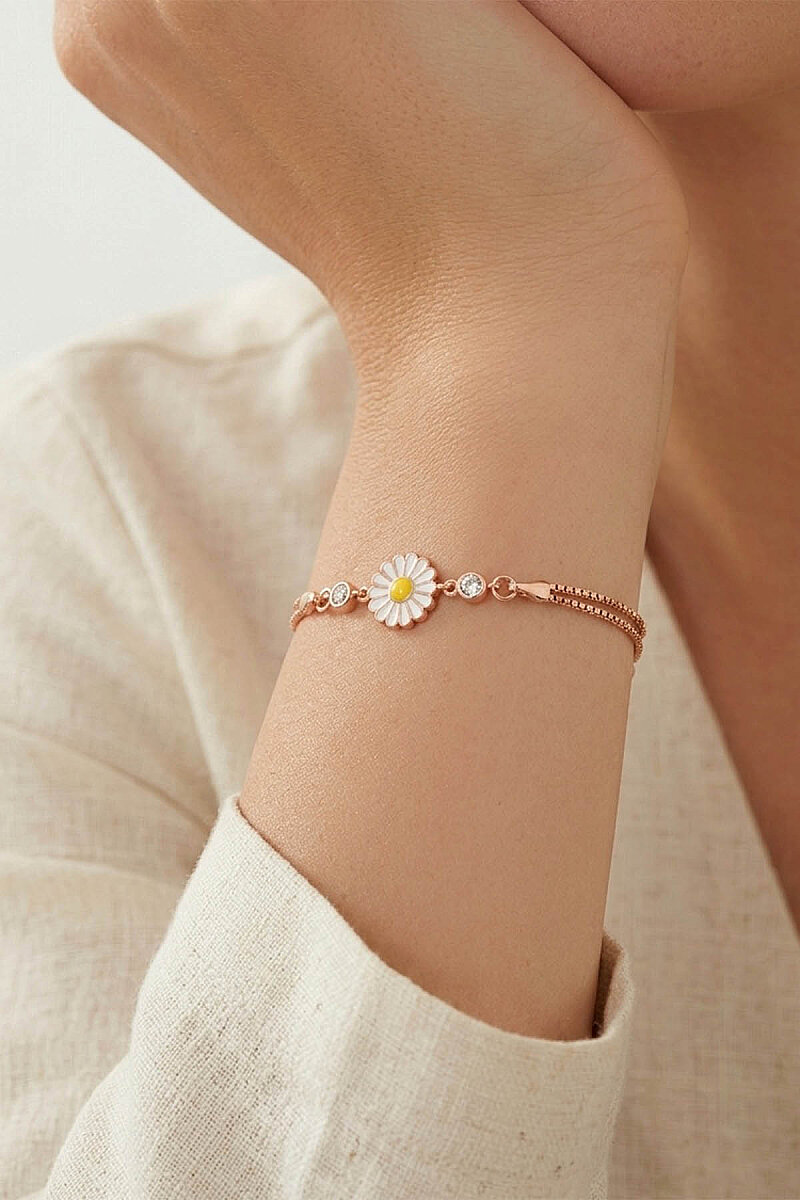 Papatya Motifli Gümüş Bileklik - 1