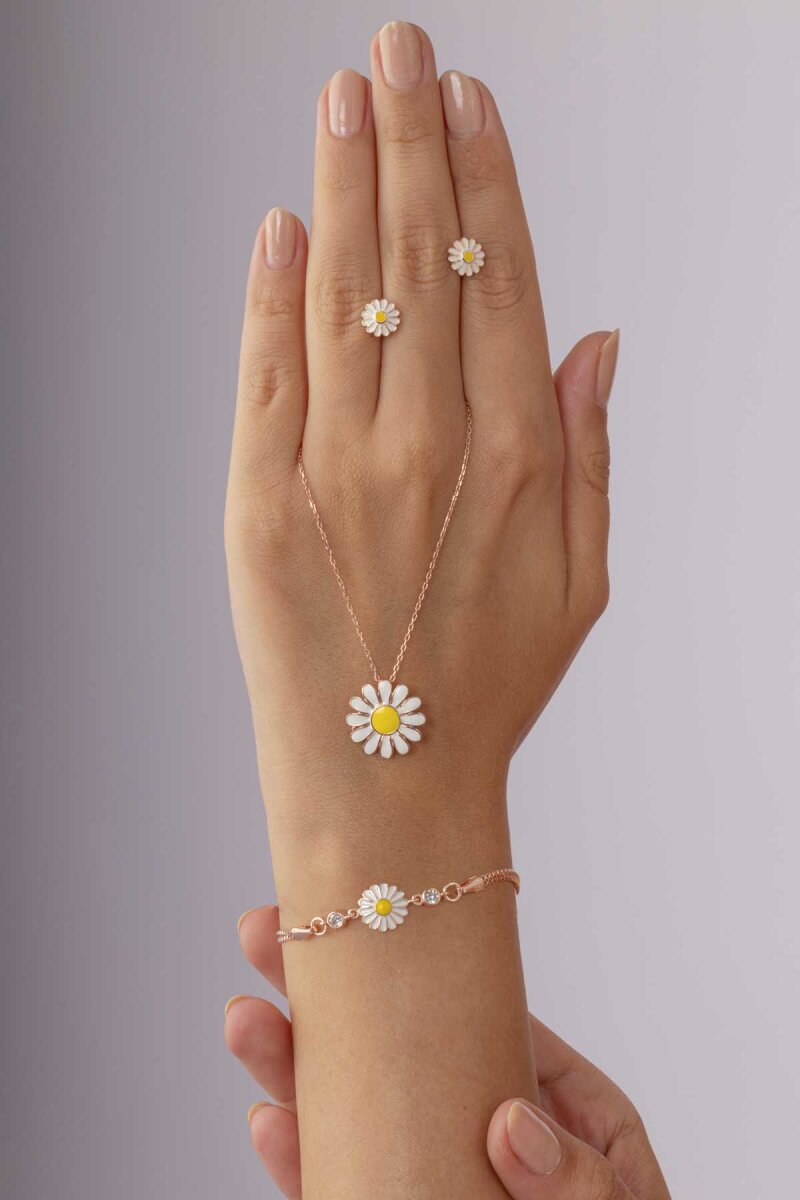 Papatya Motifli Gümüş Set - 3