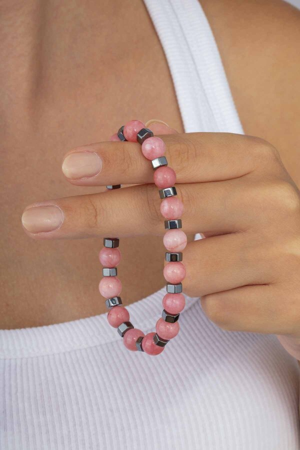 Pembe Ceyt Taşı Doğal Taş Bileklik - Gümüş Pazarım