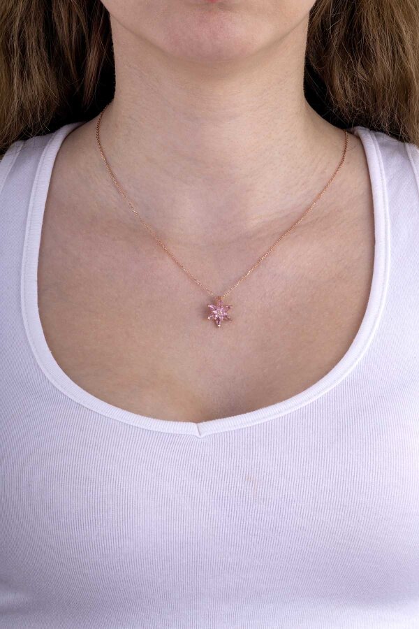 Pembe Renkli Lotus Çiçeği Gümüş Kolye - Gümüş Pazarım