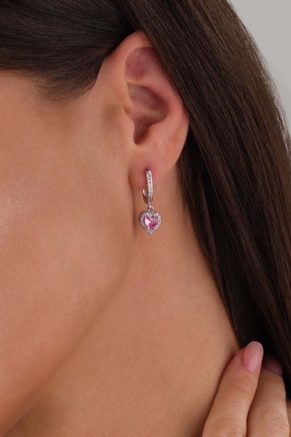 Pembe Taşlı Kalp Gümüş Üçlü Set - Gümüş Pazarım