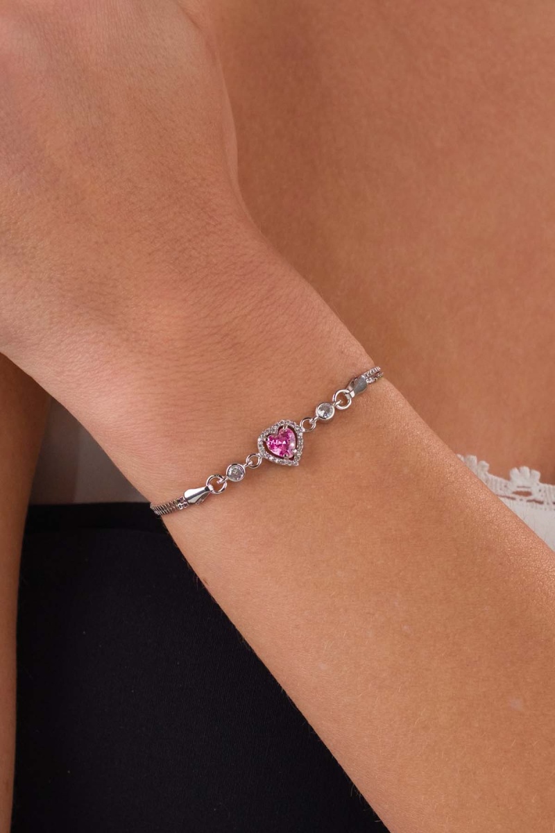 Pembe Taşlı Kalp Gümüş Üçlü Set - 4