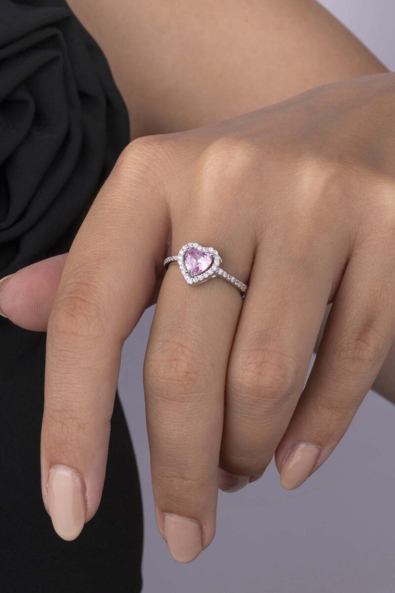 Pembe Taşlı Kalp Tektaş Kadın Gümüş Yüzük - 3