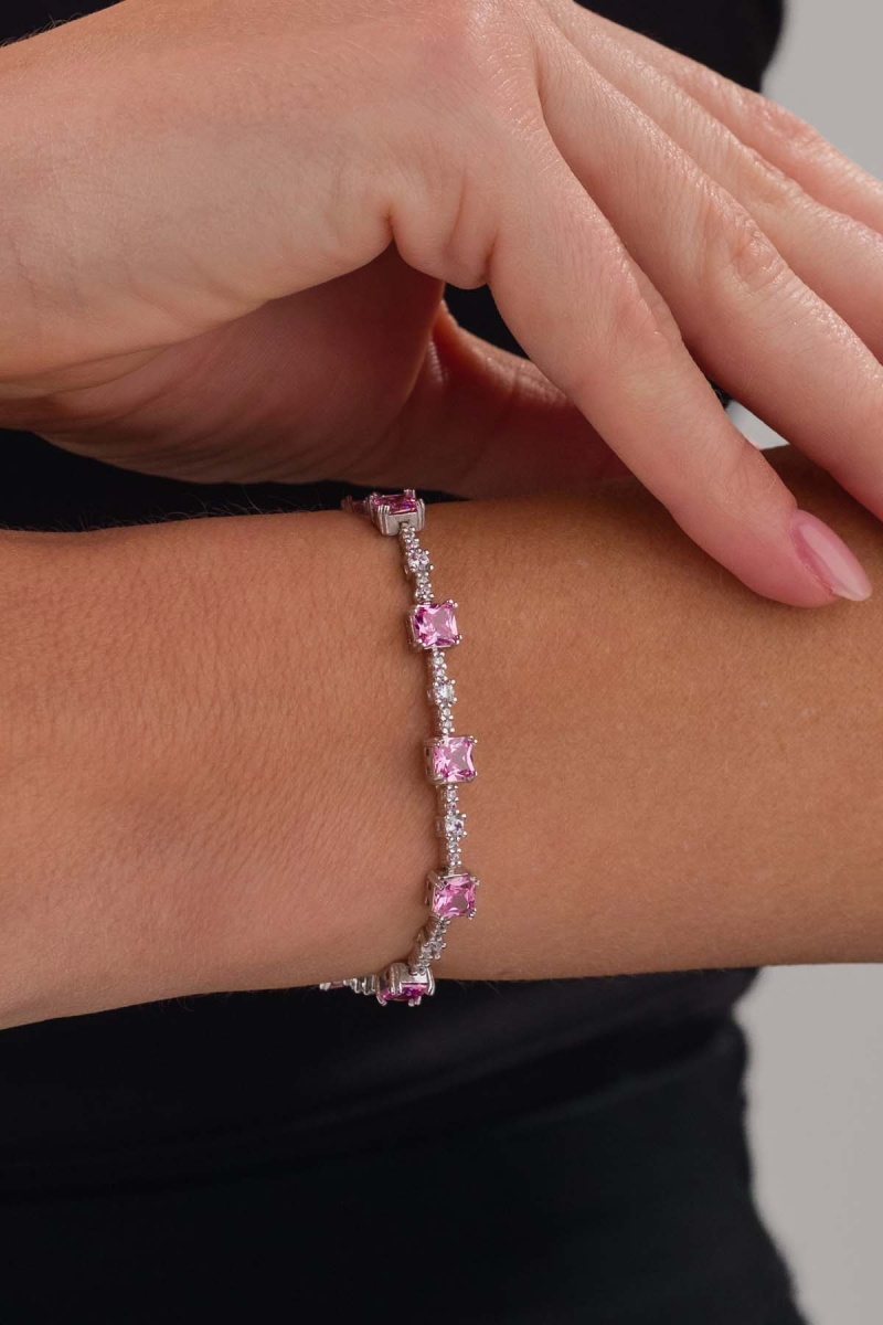 Pembe Taşlı Sıralı Su Yolu Gümüş Bileklik - 4