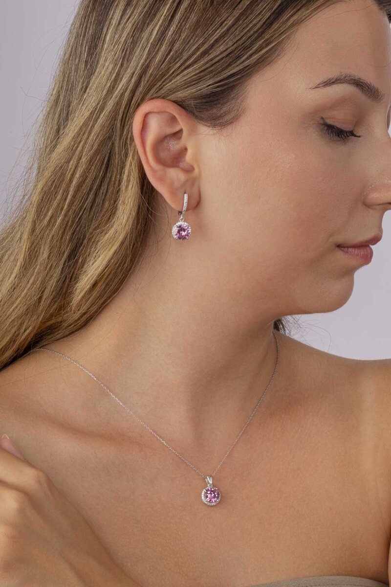 Pembe Zirkon Yuvarlak Kesim Gümüş Set - 2