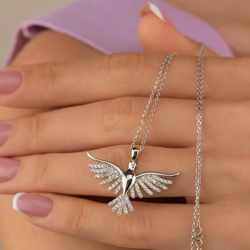 Phoenix Woman Silver Necklace Silver - Thumbnail