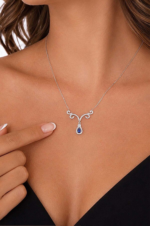 Pırlanta Model Damla Taşlı 925 Ayar Gümüş Kolye - Gümüş Pazarım