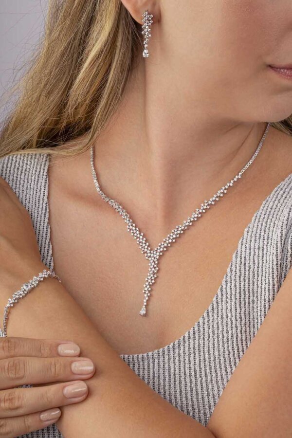 Pırlanta Montür 4 Tırnaklı Su Yolu 925 Ayar Gümüş Dügün Set - Gümüş Pazarım