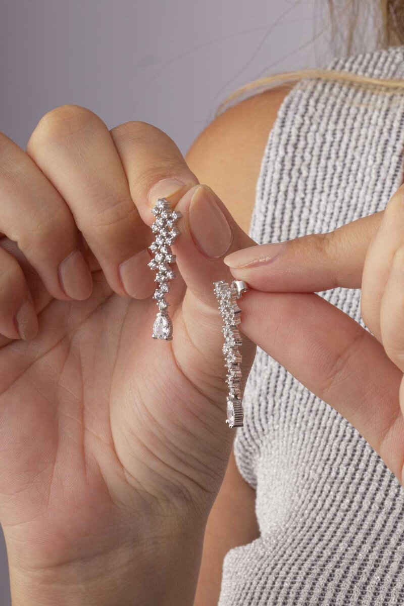 Pırlanta Montür 4 Tırnaklı Su Yolu 925 Ayar Küpe - 1