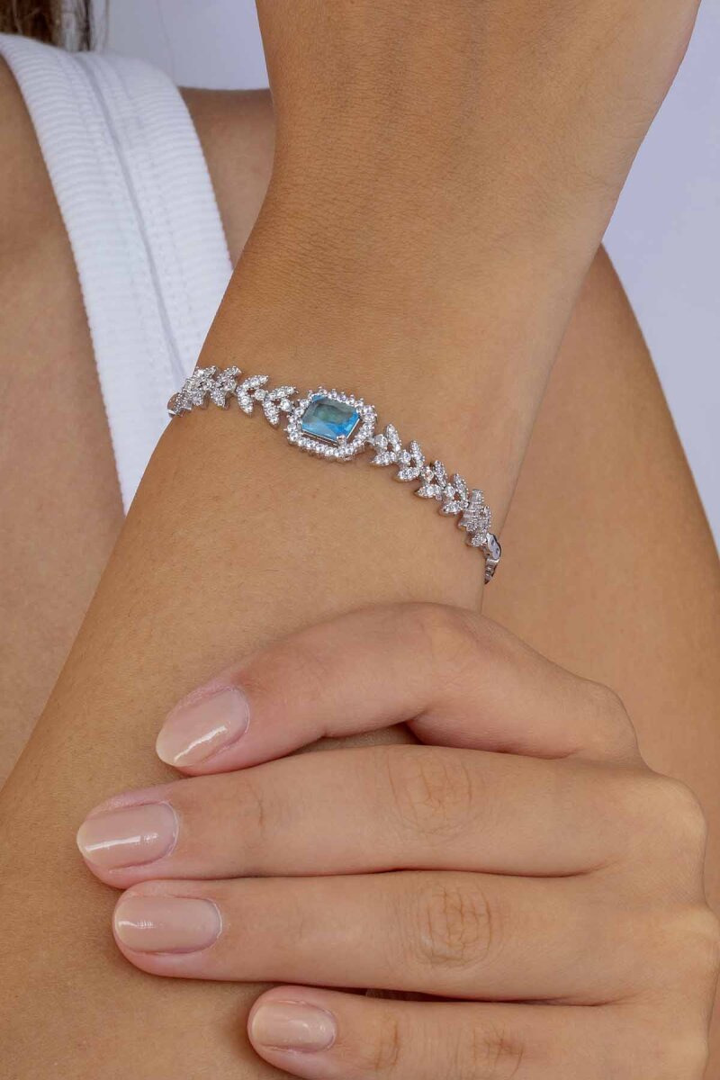 Pırlanta Montür Aqua Taşlı Gümüş Bileklik - 2