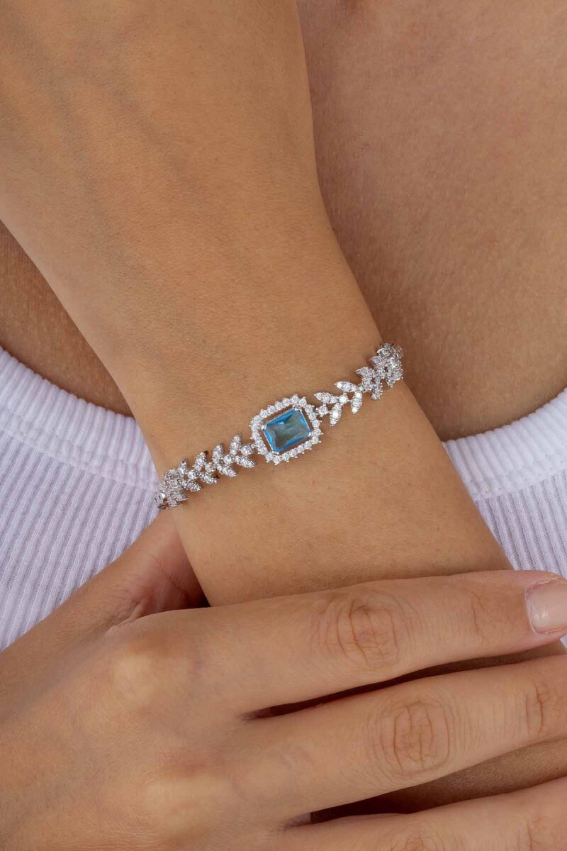 Pırlanta Montür Aqua Taşlı Gümüş Bileklik - 1