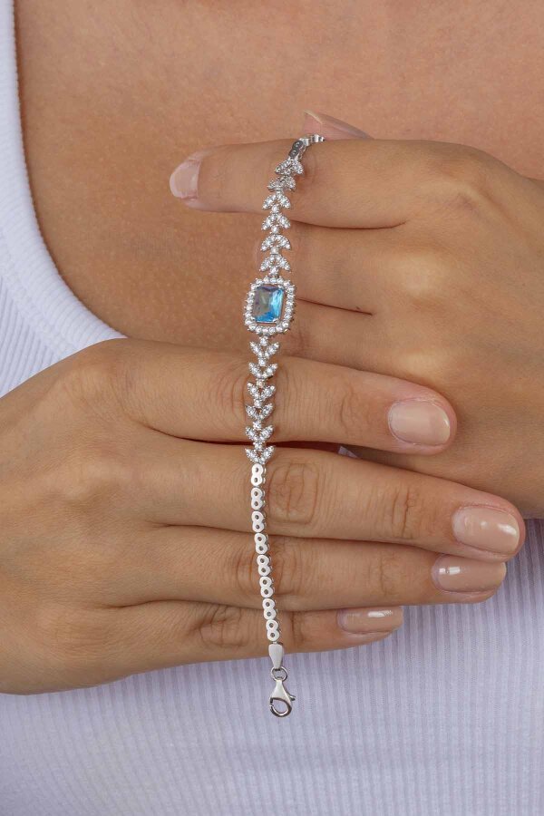 Pırlanta Montür Aqua Taşlı Gümüş Bileklik - Gümüş Pazarım