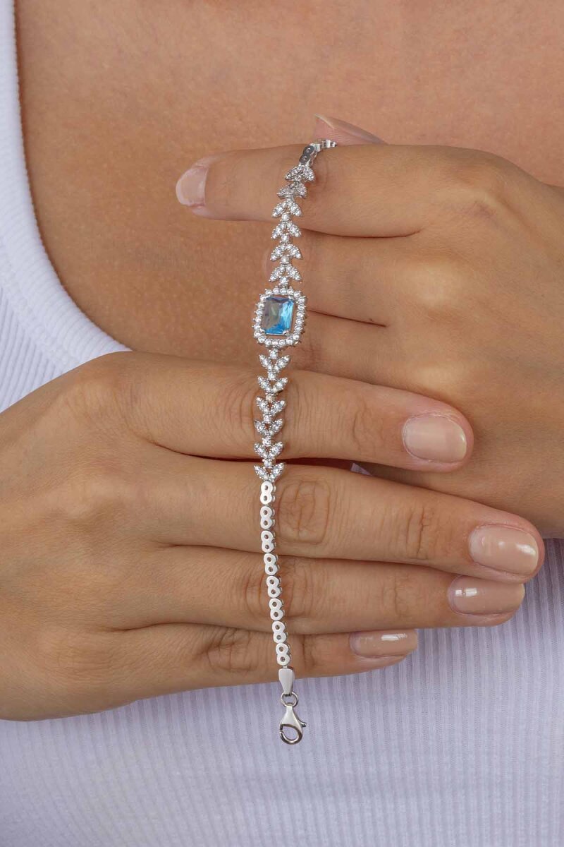 Pırlanta Montür Aqua Taşlı Gümüş Bileklik - 3