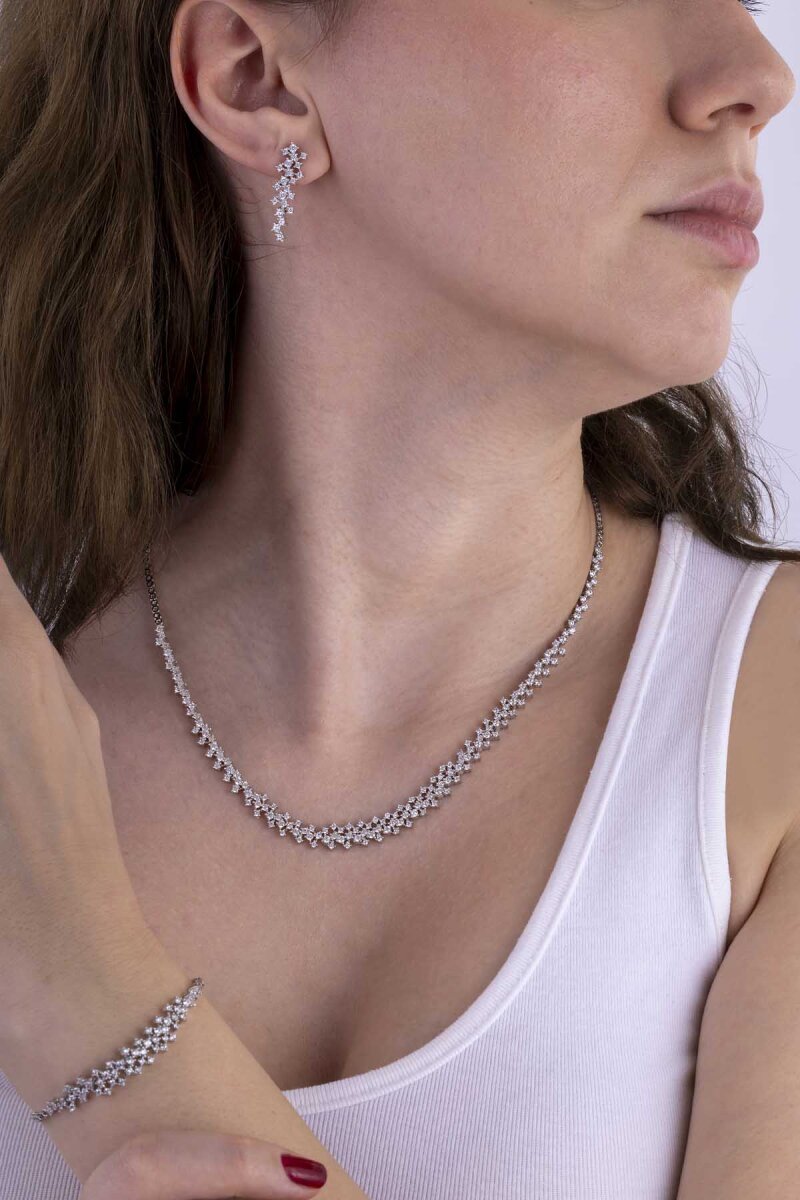 Pırlanta Montür Prenses Su Yolu Gümüş Düğün Set - 1