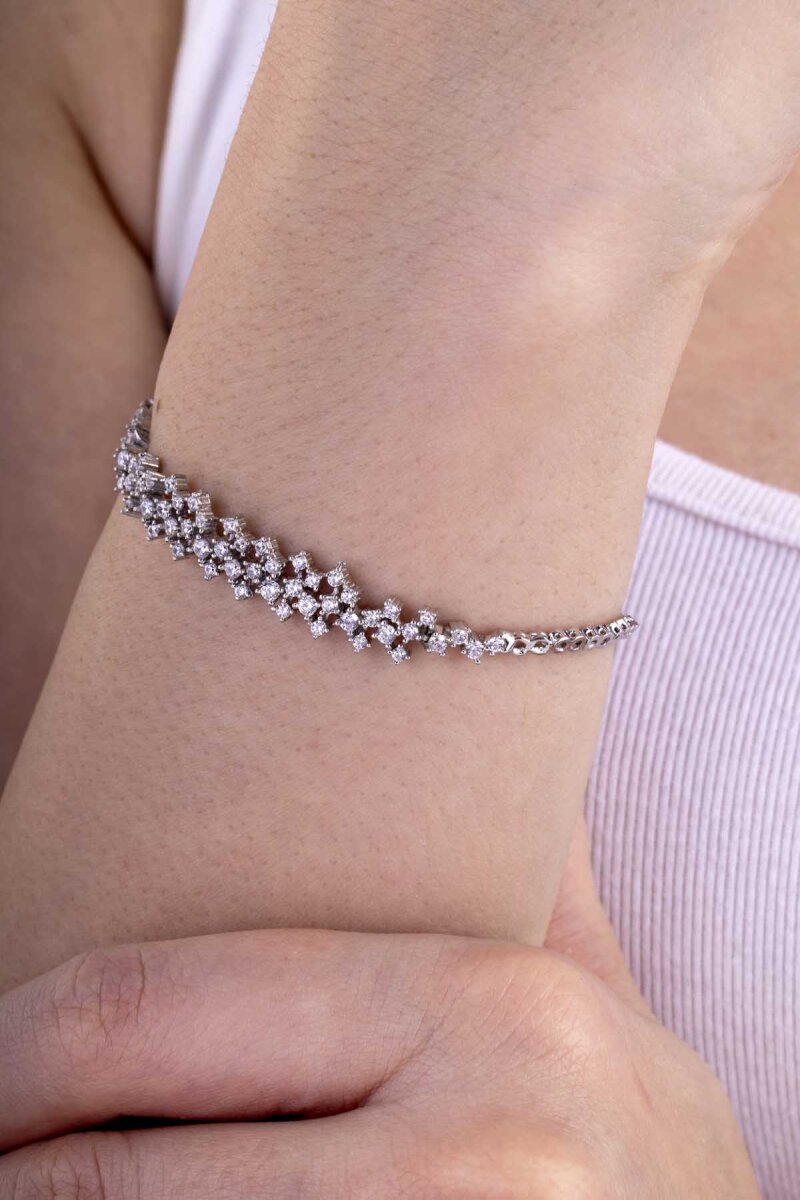 Pırlanta Montür Prenses Su Yolu Gümüş Düğün Set - 6