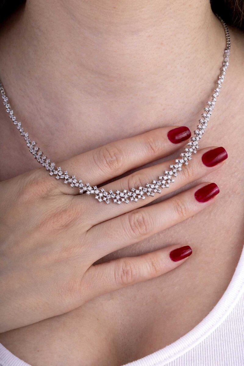 Pırlanta Montür Prenses Su Yolu Gümüş Düğün Set - 2