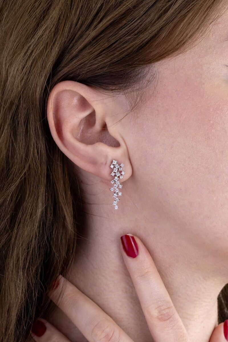 Pırlanta Montür Prenses Su Yolu Gümüş Küpe - 3