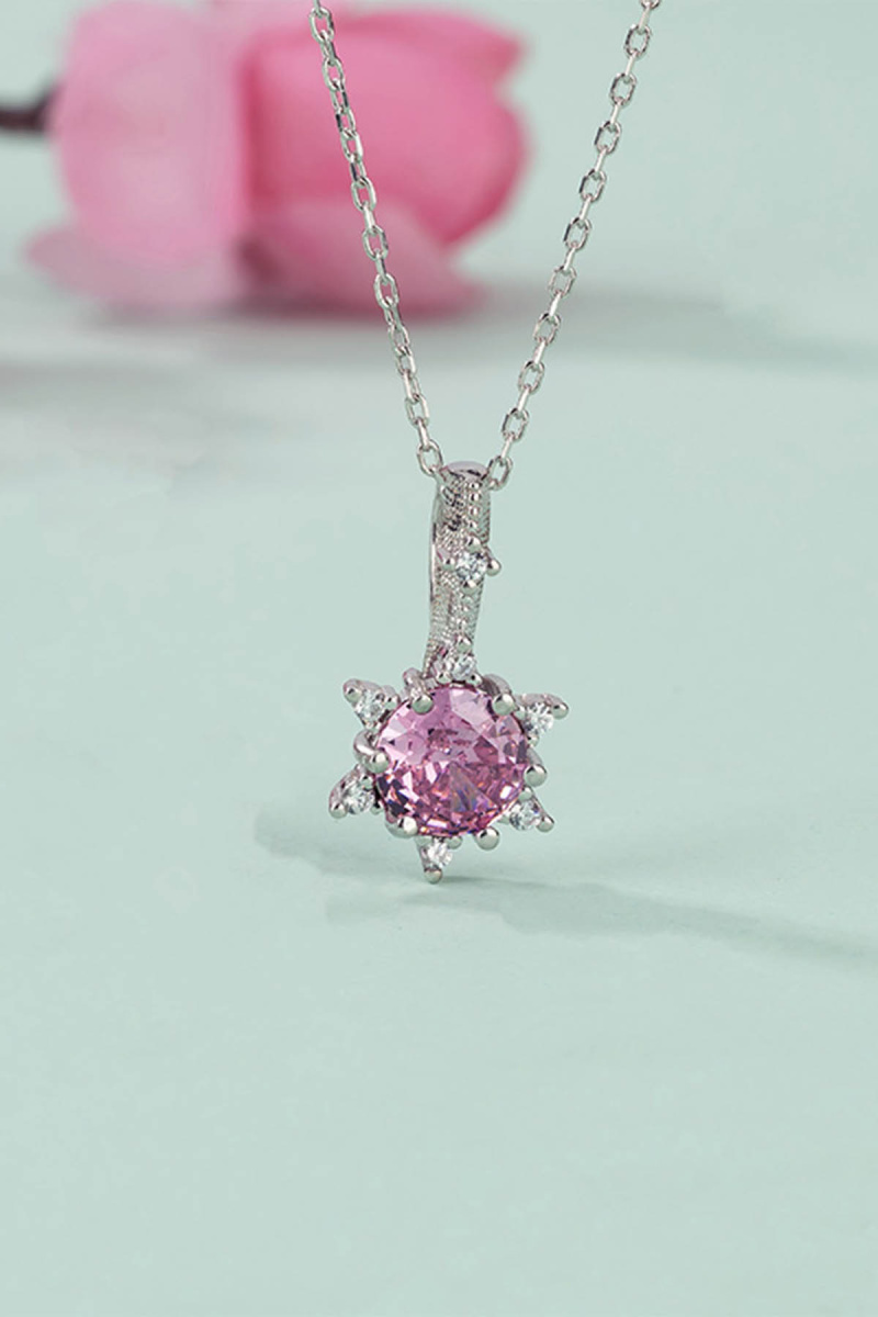 Pırlanta Montür Prenses Tektaş Gümüş Kolye Pembe - 1