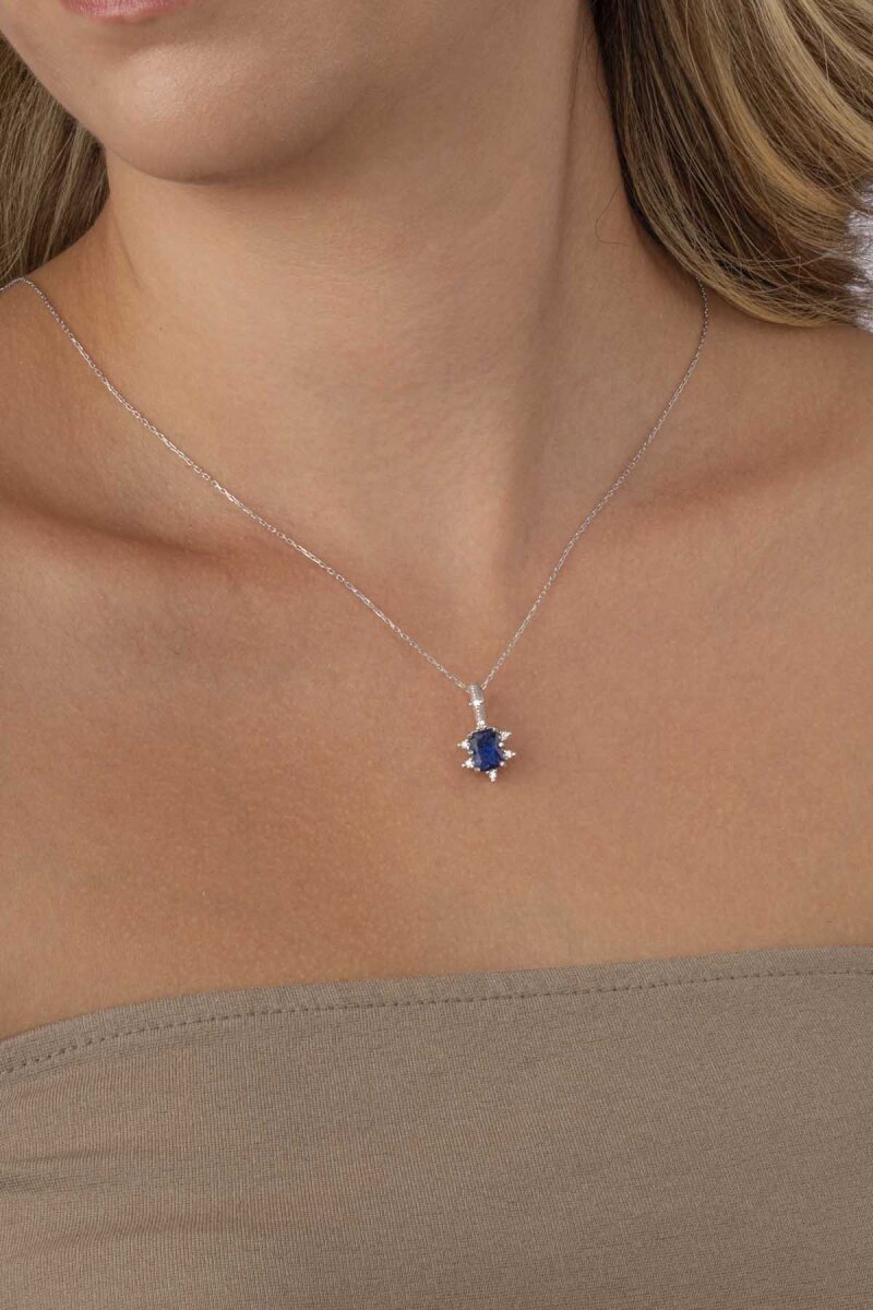 Pırlanta Montür Prenses Tektaş Gümüş Kolye Safir - 1