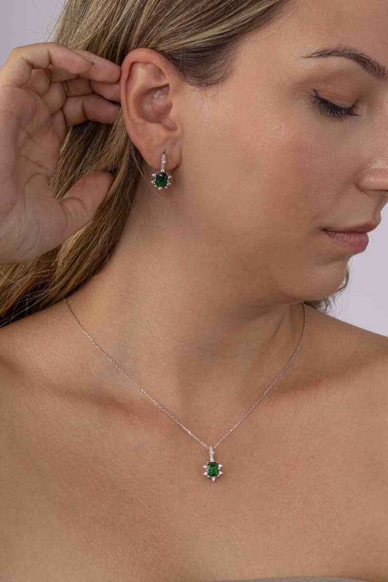 Pırlanta Montür Prenses Tektaş Gümüş Set Zümrüt - 1