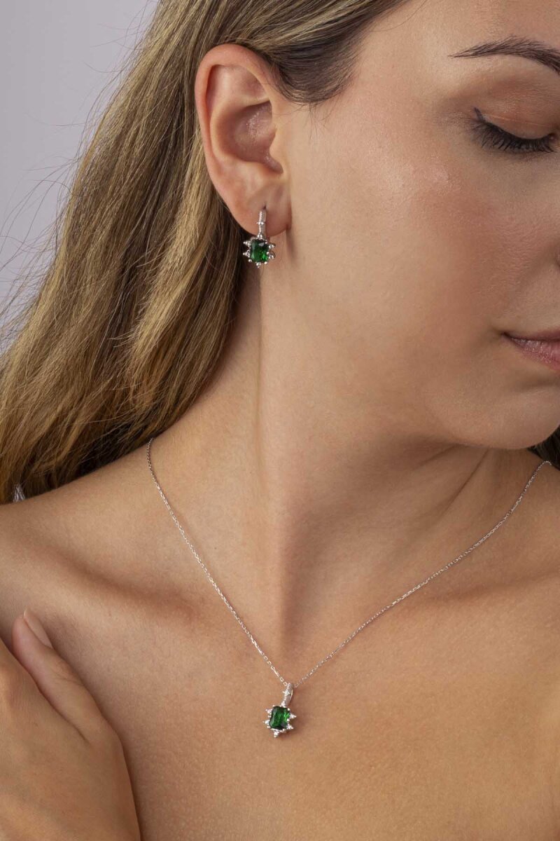 Pırlanta Montür Prenses Tektaş Gümüş Set Zümrüt - 2