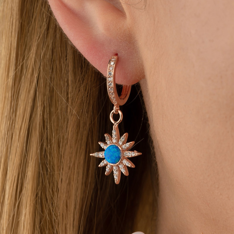 Pole Star Silver Earrings with Blue Opal Stone