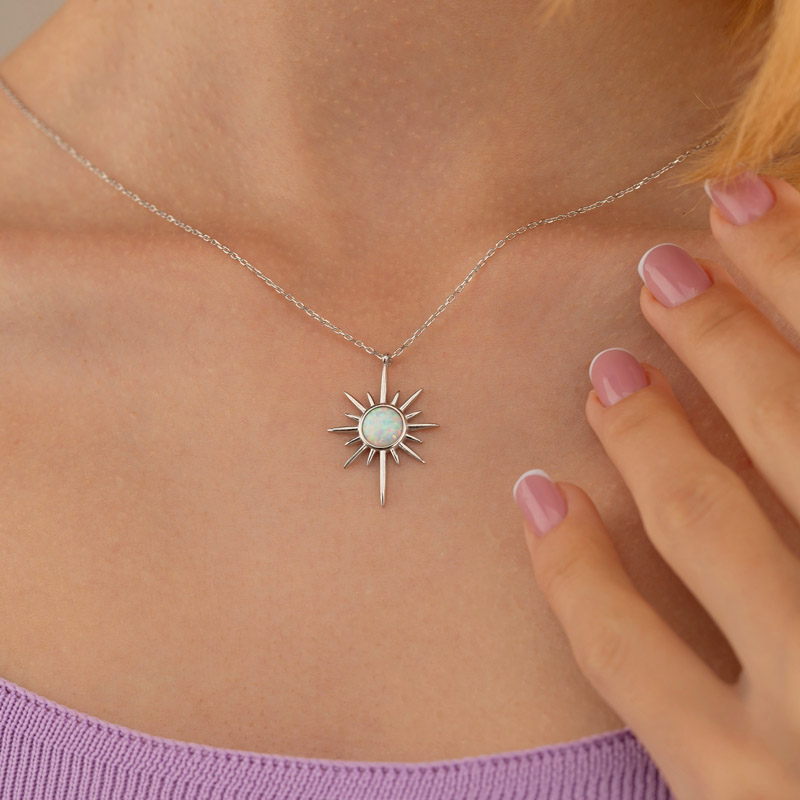 Gümüş Pazarım - Pole Star Silver Necklace with Mother-of-Pearl Stone