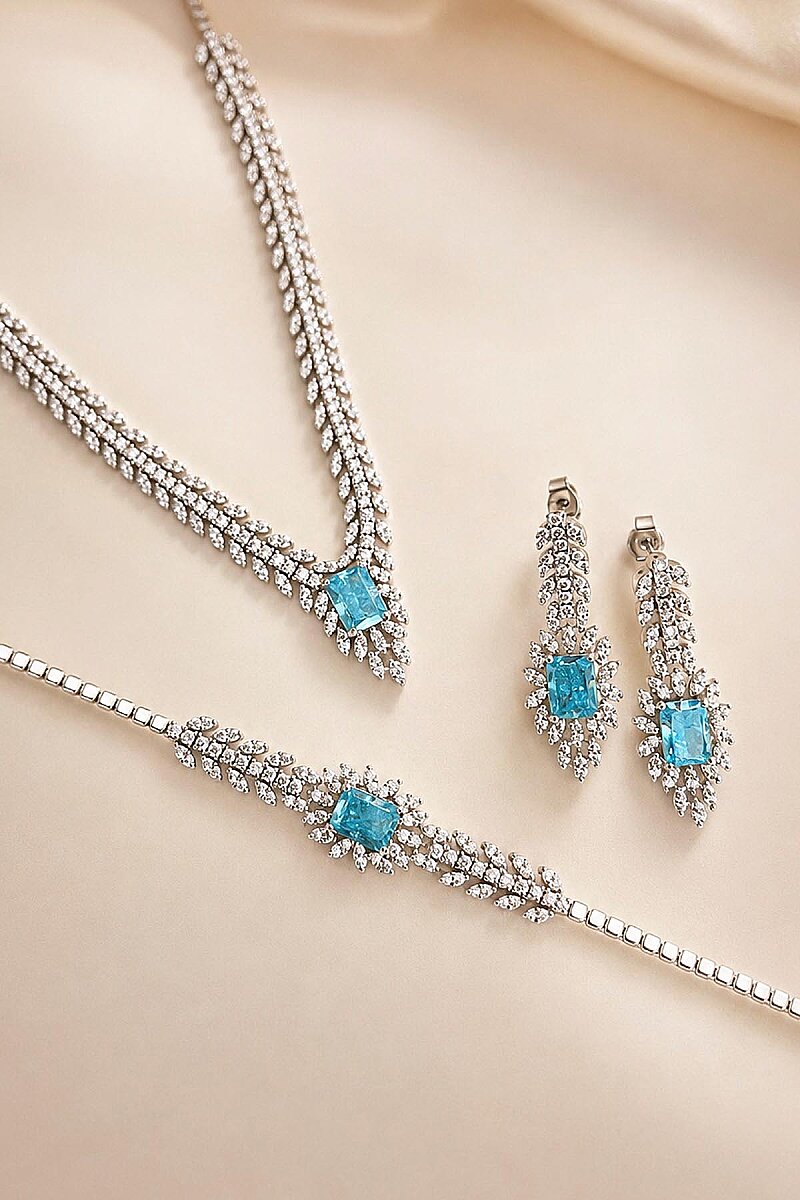 Prenses Serenadı Mavi Taşlı Gerdanlık Gümüş Set - 1