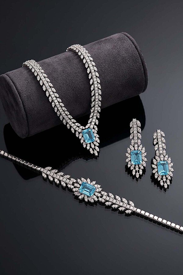 Prenses Serenadı Mavi Taşlı Gerdanlık Gümüş Set - Gümüş Pazarım