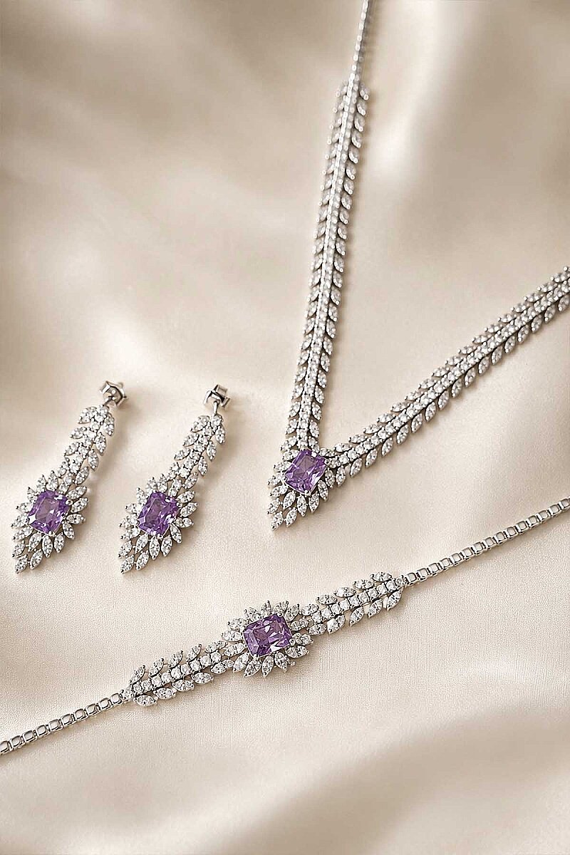 Prenses Serenadı Mor Taşlı Gerdanlık Gümüş Set - 1