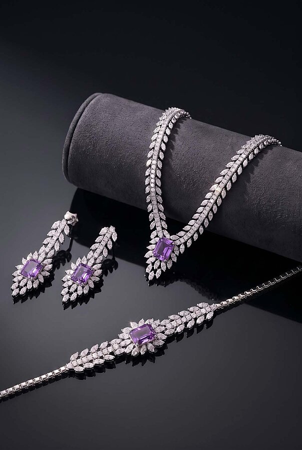 Prenses Serenadı Mor Taşlı Gerdanlık Gümüş Set - Gümüş Pazarım