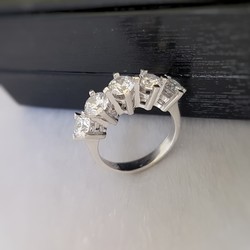 Princess Five Stone Silver Ring - Thumbnail