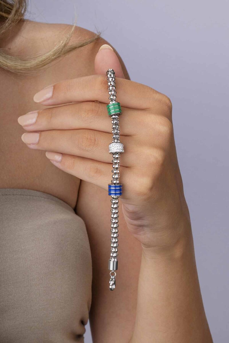 Renkli Silindir Beyaz Altın Kaplama Çelik Zincir Model Kadın Bileklik - 1