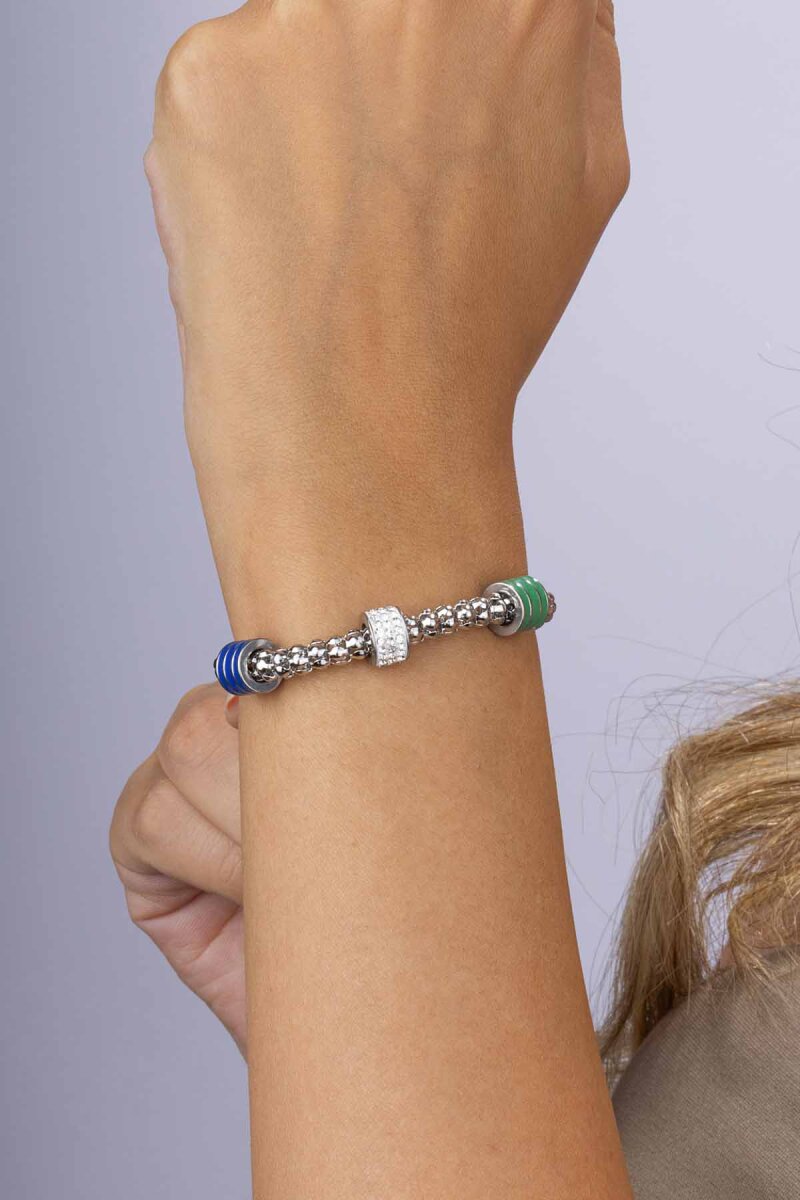 Renkli Silindir Beyaz Altın Kaplama Çelik Zincir Model Kadın Bileklik - 2