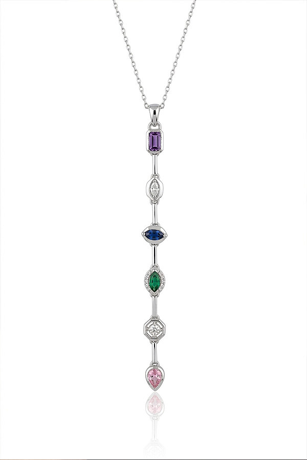 Renkli Taşlı Süzme Kadın Gümüş Kolye - Gümüş Pazarım