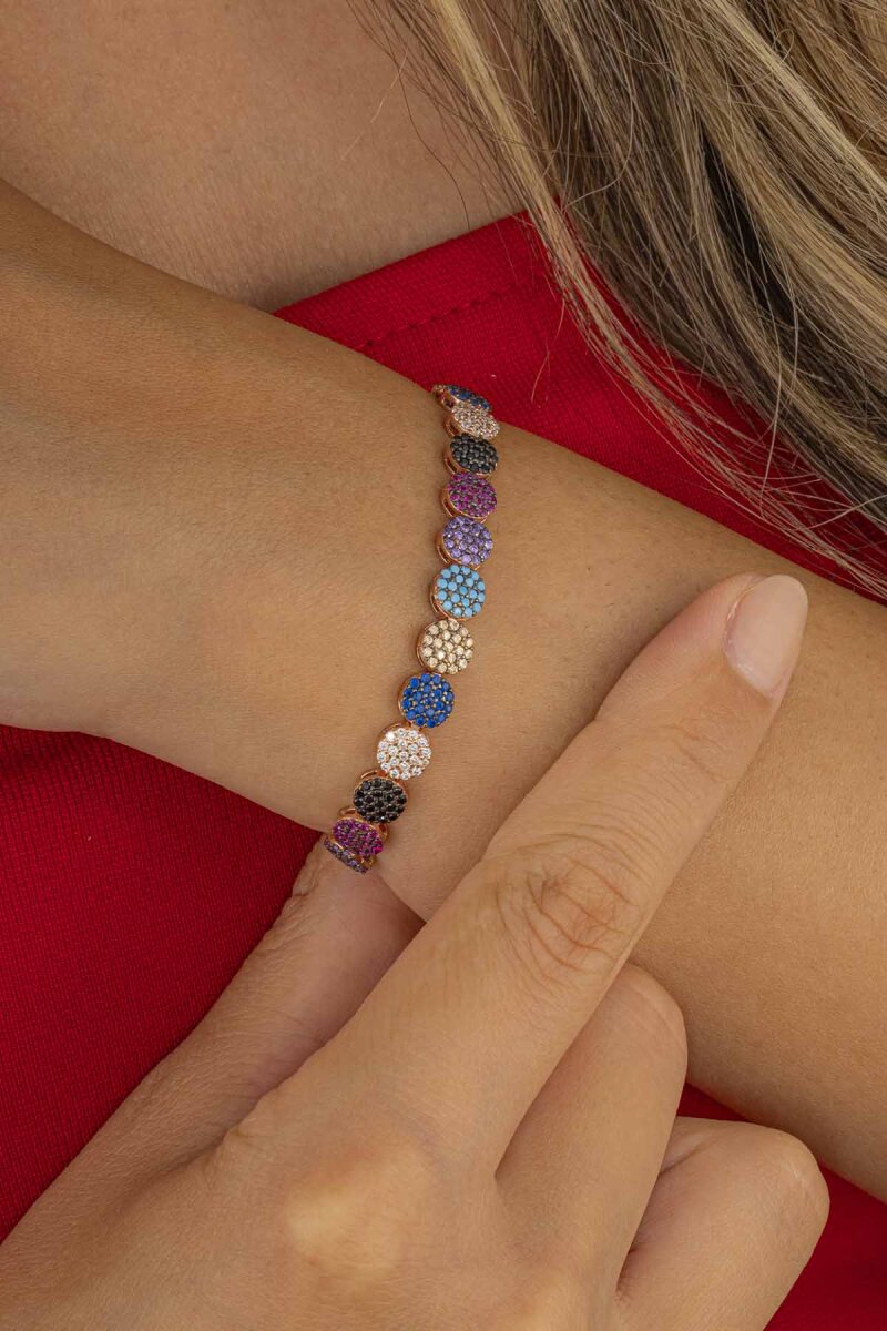 Renkli Taşlı Tamtur Gümüş Bileklik - 1