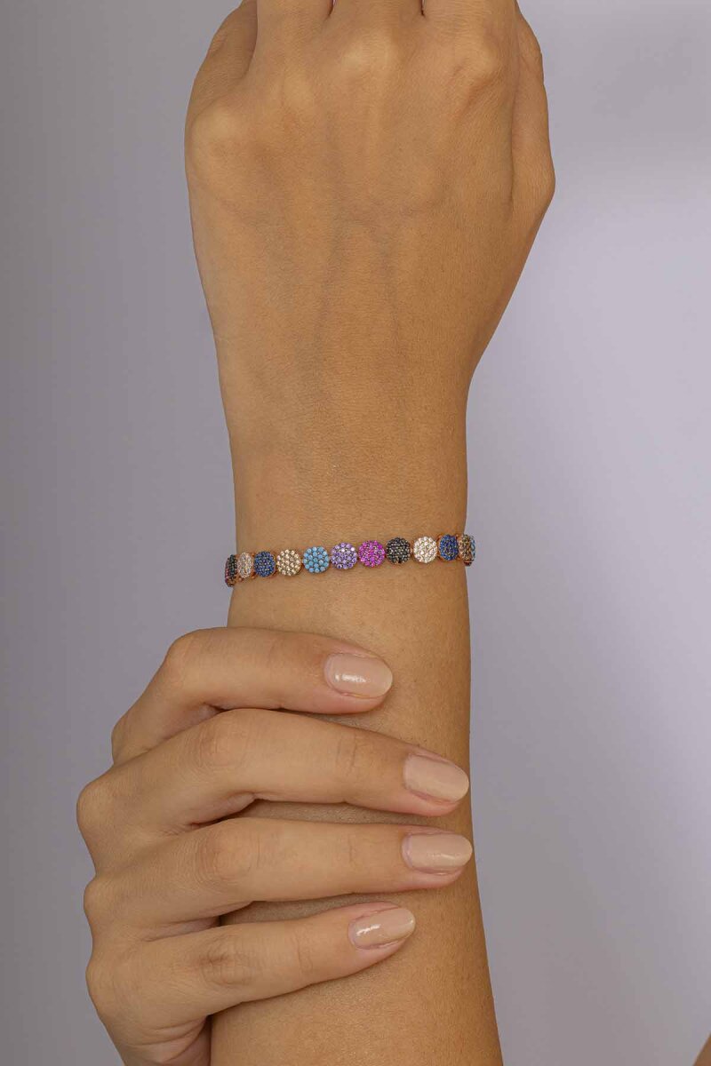 Renkli Taşlı Tamtur Gümüş Bileklik - 2