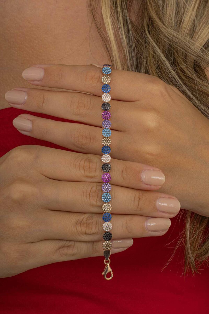 Renkli Taşlı Tamtur Gümüş Bileklik - 3