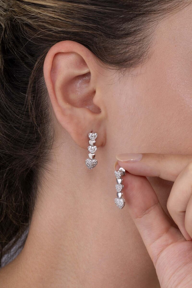 Rodyum Kaplama 925 Ayar Gümüş Kalpli Süzme Su Yolu Gümüş Küpe - 2