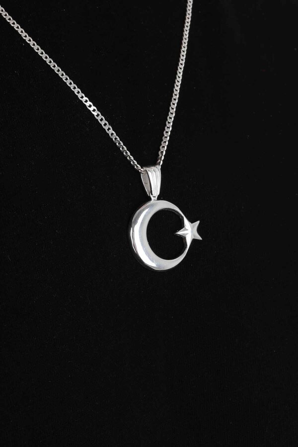 Rodyum Kaplama Ay Yıldız Gümüş Erkek Kolyesi - Gümüş Pazarım (1)