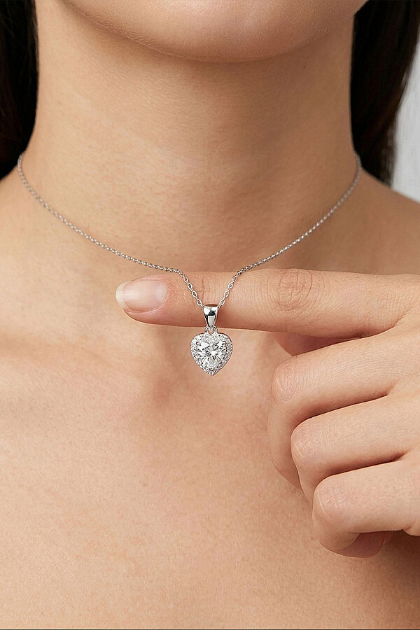 Rodyum Kaplama Kalp Gümüş Kolye - Gümüş Pazarım