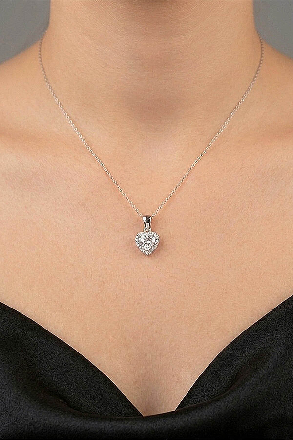 Rodyum Kaplama Kalp Gümüş Kolye - Gümüş Pazarım